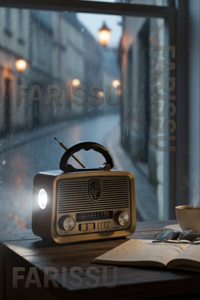Retro Radyo: Nostaljik Eskitme, Güneş Enerjili, Bluetooth ve Fener Özellikli ürün görseli 1