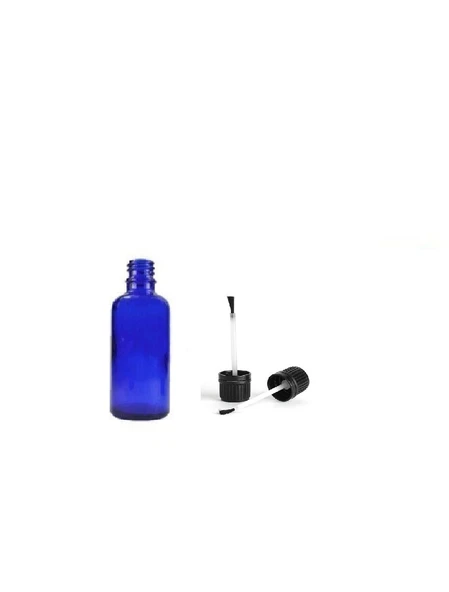 10ml mavi cam şişe fırça kapaklı, 12 adet, ecza şişesi, kozmetik şişe, yapıştırıcı şişesi, yağ şişesi ürün görseli 1