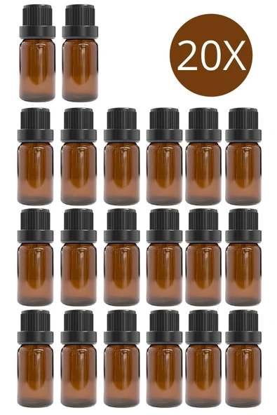 10ml kahverengi cam içten damlalıklı şişe siyah kapak, 20 adet, damlalıklı şişe, damlatmalı şişe ürün görseli 1