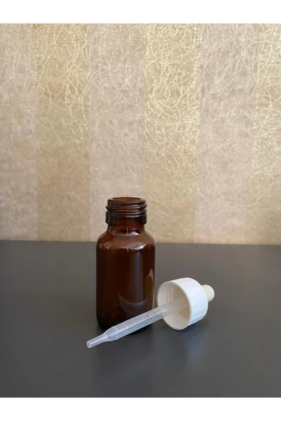 30ml kahverengi cam ecza şişesi plastik damlalıklı çubuklu, 10 adet, ecza şişesi, cam şişe, amber şişe,kozmetik şişe ürün görseli 1