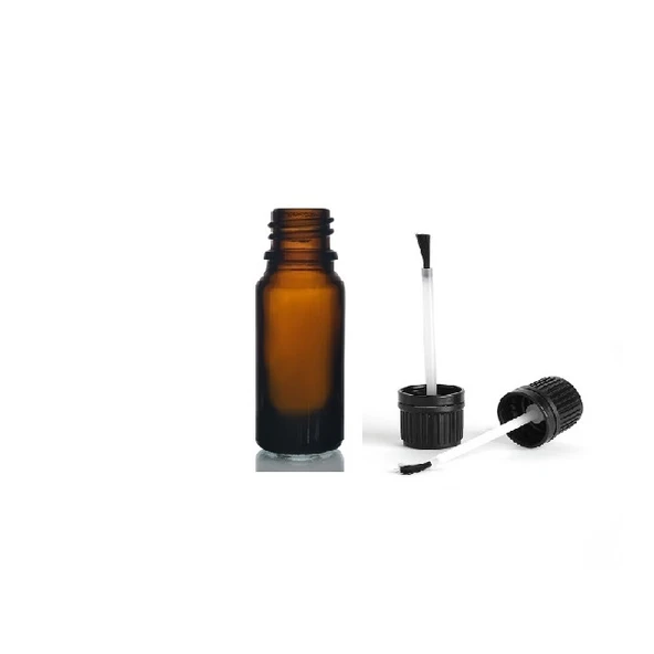 10ml kahverengi cam şişe fırça kapaklı, 12 adet, ecza şişesi, kozmetik şişe, yapıştırıcı şişesi, yağ şişesi ürün görseli 1