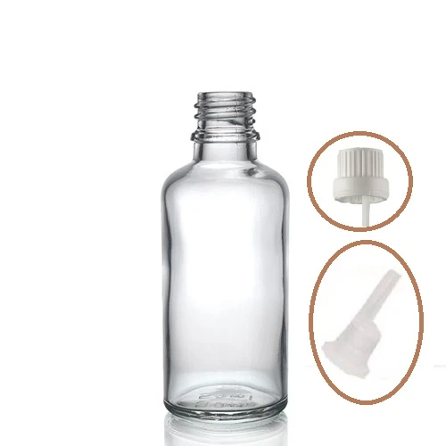 30ml şeffaf cam içten damlalıklı şişe beyaz kapak, 12 adet, damlalıklı şişe, damlatmalı şişe ürün görseli 1