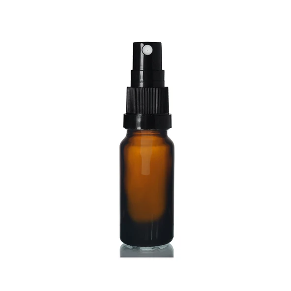 10ml kahverengi cam, siyah sprey başlıklı şişe, 24 adet, cam şişe, sprey şişesi, ecza şişesi, dropper şişe, medikal şişe ürün görseli 1