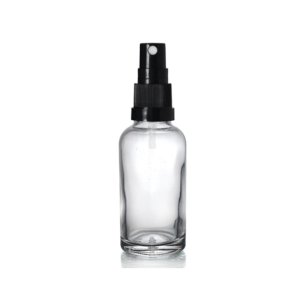 30ml şeffaf cam, siyah sprey başlıklı şişe, 12 adet, cam şişe, sprey şişesi, ecza şişesi, dropper şişe, medikal şişe ürün görseli 1