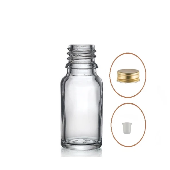 20ml şeffaf şişe sarı metal düz kapaklı, 12 adet, cam şişe, esans şişesi, yağ şişesi, kozmetik şişesi ürün görseli 1