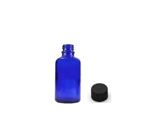 30ml mavi şişe düz kapaklı, 12 adet, cam şişe, esans şişesi, yağ şişesi, kozmetik şişesi ürün görseli 1
