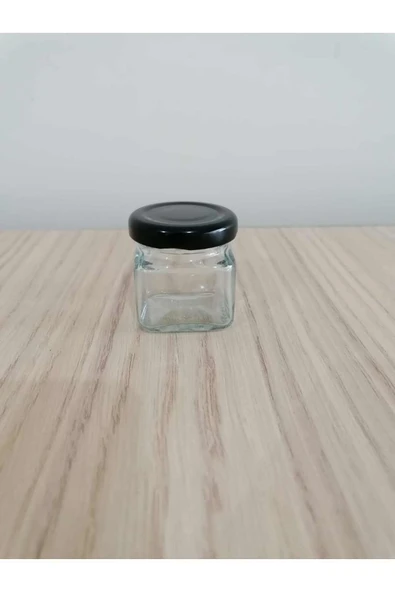 40cc Köşeli Şeffaf Cam, Siyah Kapak Kavanoz,mini Kavanoz,bal Kavanozu,süs Kavanozu,100 Adet ürün görseli 1