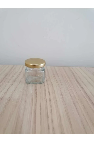 40cc Köşeli Şeffaf Cam,gold Kapak Kavanoz,mini Kavanoz,bal Kavanozu,süs Kavanozu,100 Adet ürün görseli 1