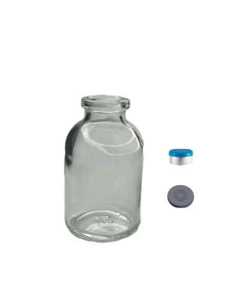 50ml  penisilin şişesi aşı kapak,12 adet, flipoff kapak, şeffaf şişe, medikal şişe ürün görseli 1