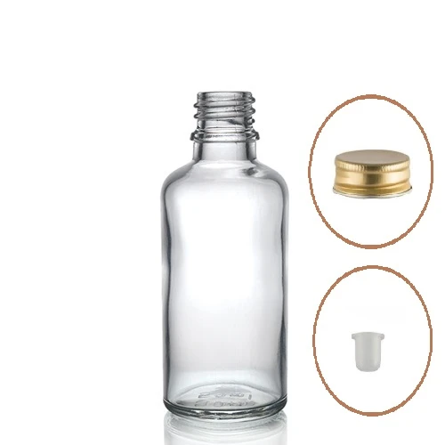 30ml şeffaf şişe sarı metal düz kapaklı, 12 adet, cam şişe, esans şişesi, yağ şişesi, kozmetik şişesi ürün görseli 1