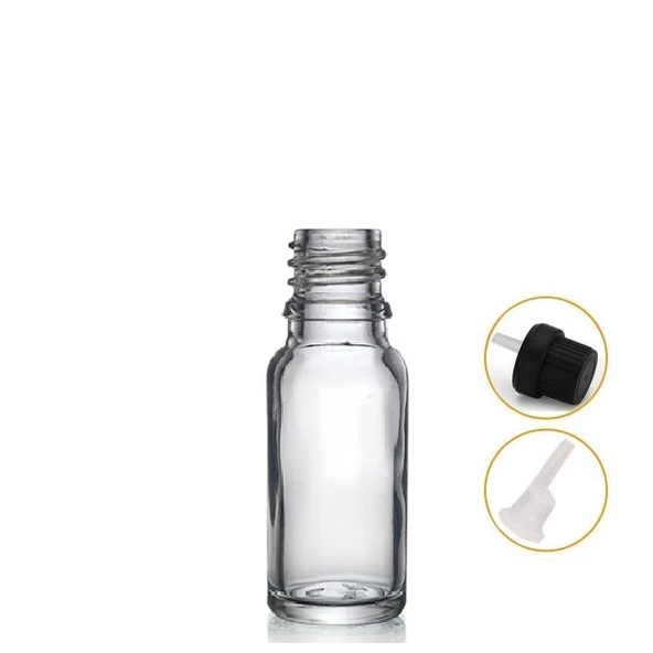 20ml şeffaf cam içten damlalıklı şişe siyah kapak, 24 adet, damlalıklı şişe, damlatmalı şişe ürün görseli 1
