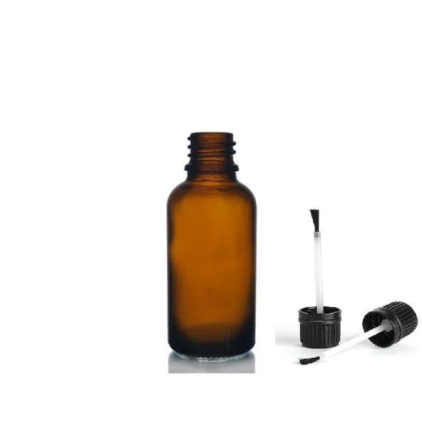 30ml kahverengi cam şişe fırça kapaklı, 24 adet, ecza şişesi, kozmetik şişe, yapıştırıcı şişesi, yağ şişesi ürün görseli 1
