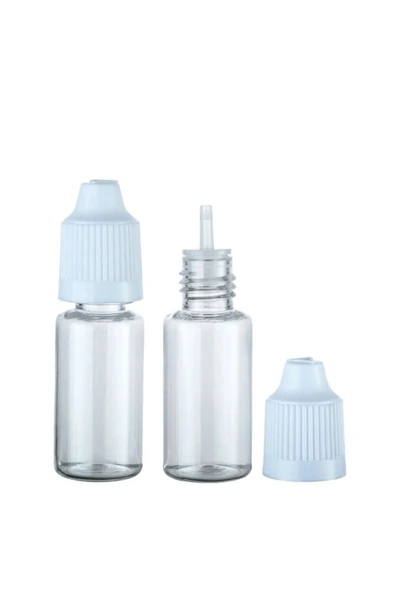 100 Adet - 15ml Şeffaf Plastik Likit Şişesi - Iğne Uclu Damlalıklı Pet Şişe, Beyaz Kapaklı ürün görseli 1