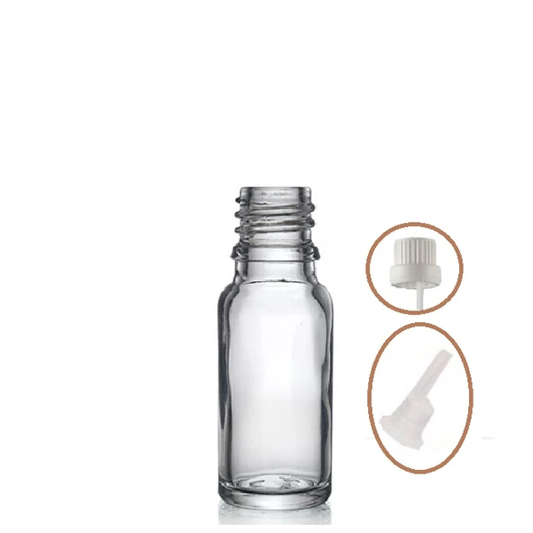 20ml şeffaf cam içten damlalıklı şişe beyaz kapak, 24 adet, damlalıklı şişe, damlatmalı şişe ürün görseli 1