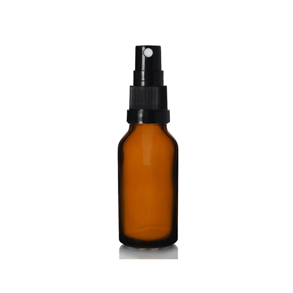 20ml kahverengi cam, siyah sprey başlıklı şişe, 12 adet, cam şişe, sprey şişesi, ecza şişesi, dropper şişe, medikal şişe ürün görseli 1