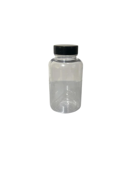 200ml şeffaf  tablet şişesi siyah kapak, 48 adet, tablet şişesi, ecza şişesi, kozmetik şişe ürün görseli 1