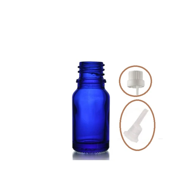 10ml mavi cam içten damlalıklı şişe beyaz kapak, 12 adet, damlalıklı şişe, damlatmalı şişe ürün görseli 1