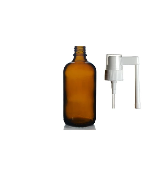 100ml kahverengi ağız spreyi başlıklı cam şişe,12 adet, ağız spreyi şiesi, cam şişe, medikal şişe ürün görseli 1