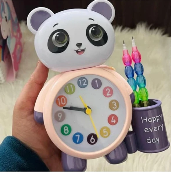 Panda Tasarımlı Saat Kalemlik Kızlar ve Erkekler İçin Yatak Odaları ve Oyun Odaları Saati ürün görseli 1