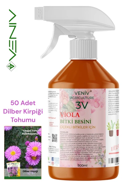 3V Viola 500 ml Çiçeklendirici + 50 Dilber Kirpiği Tohumu – Doğanın Zarif Dokunuşu ürün görseli 1