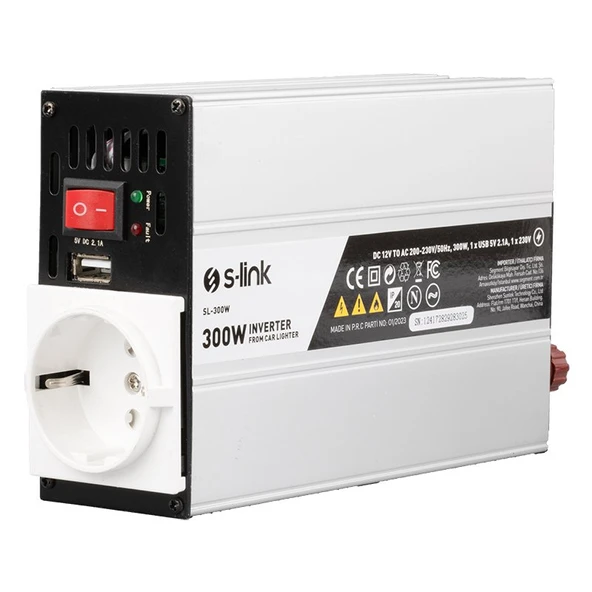 S-Link SL-300W 300w Dc12v-Ac230v Çakmaktan Power İnverter ürün görseli 1