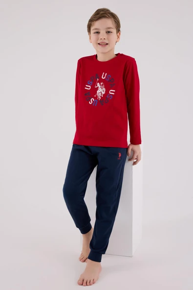 U.S. Polo Assn. Garson Erkek Uspa Logo Süprem 4 Mevsim Kumaş Uzun Kollu Lastikli Pijama Takım ürün görseli 1