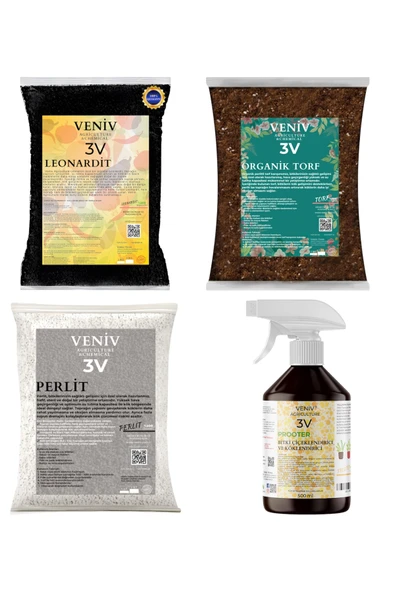 3V Bitki Bakım Yetiştirme Seti-Torf(2L)-Leonardit(2L)-Perlit(2L)-Prooter Köklendirici 500 ML ürün görseli 1
