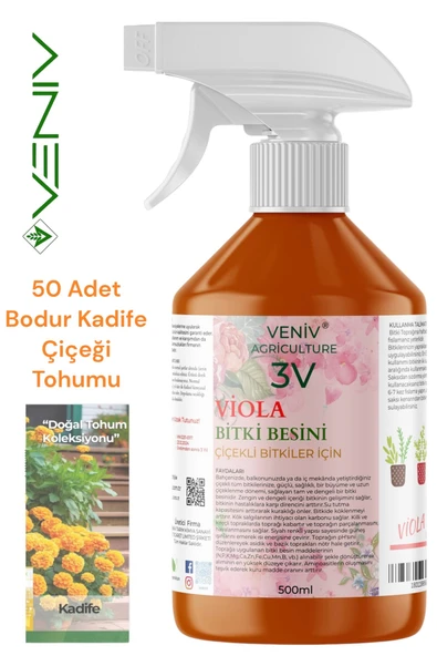 3V Viola 500 ml Çiçeklendirici + 50 Bodur Kadife Çiçeği Tohumu – Bahçenize Sıcak Bir Dokunuş ürün görseli 1