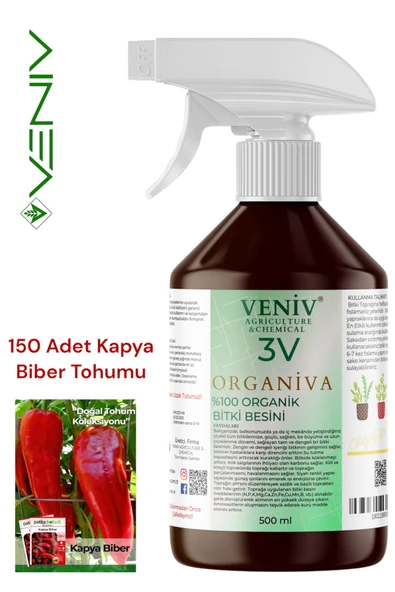 3V Organiva %100 Organik Bitki Besini+ 150 Adet Kapya Biber Tohumu- Doğal Lezzet ürün görseli 1