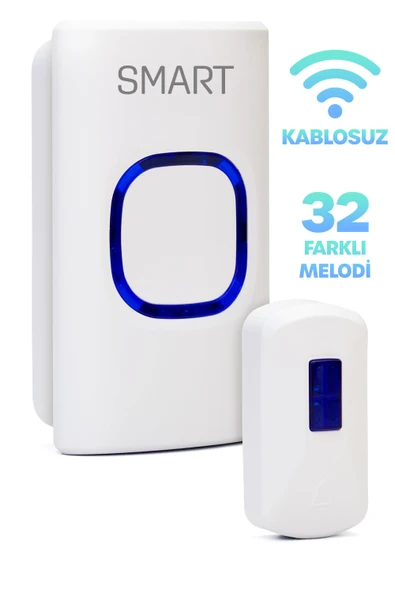 Kablosuz Uzaktan Kumanda Kapı Zili Işıklı Uzun Menzilli Pilli 32 Farklı Melodili Beyaz 9389 ürün görseli 1