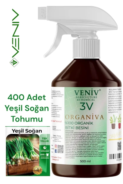 3V Organik Organiva 500 ml + 400 Yeşil Soğan Tohumu Seti ürün görseli 1