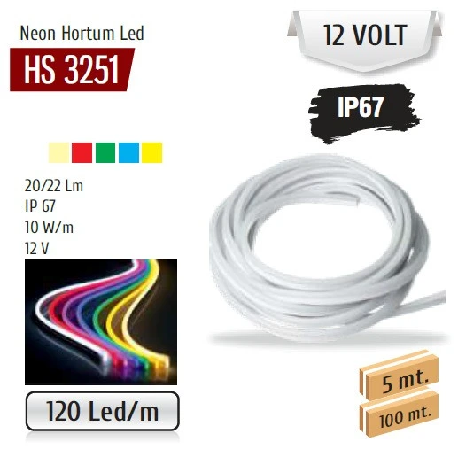 Helios HS-3251 12V Beyaz Işık 6500K Şerit Neon Led 5 Metre ürün görseli 1