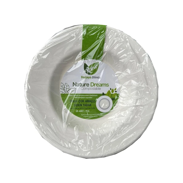 Roll-Up Nature Ekolojik Karton Kağıt Parti Çok Amaçlı Çukur Derin Tabak - 23 Cm. -25 Adetlik 1 Paket ürün görseli 1