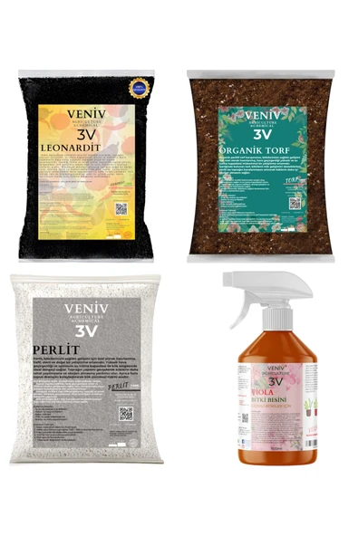 3V Bitki Bakım Yetiştirme Seti-Torf(2L)-Leonardit(2L)-Perlit(2L)- Viola Çiçeklendirici 500 ML ürün görseli 1