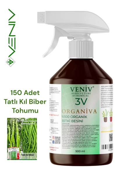 3V Organiva %100 Organik Bitki Besini (500 ml) + 150 Adet Kıl Biber Tohumu – Doğal ve Güçlü Gelişim ürün görseli 1