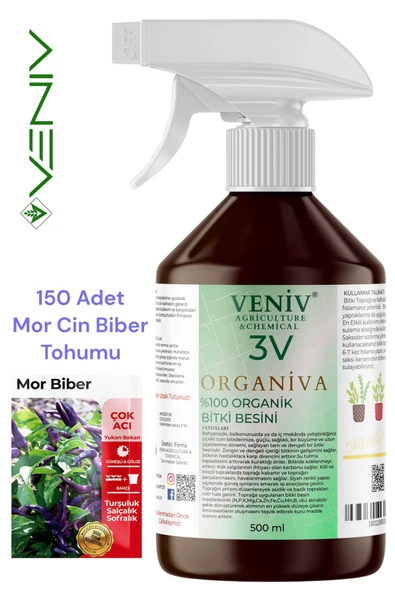 3V Organik Organiva 500 ml + 150  Mor Cin Biberi Tohumu Seti ürün görseli 1