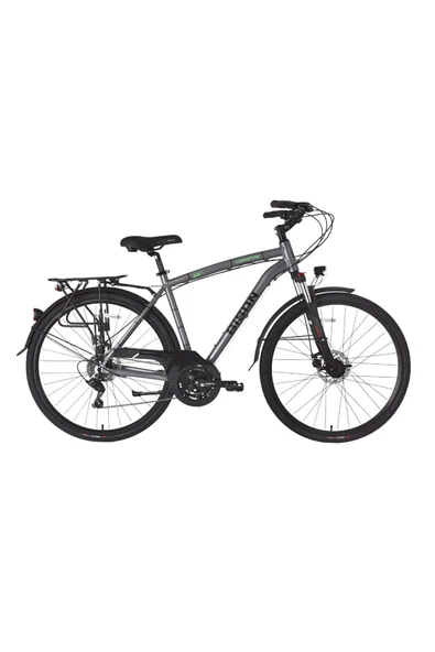 Bisan Comfortline Şehir Bisikleti 52.5 CM Mekanik Disk Fren 28 Jant 21 Vites Metalik Gri Yeşil ürün görseli 1