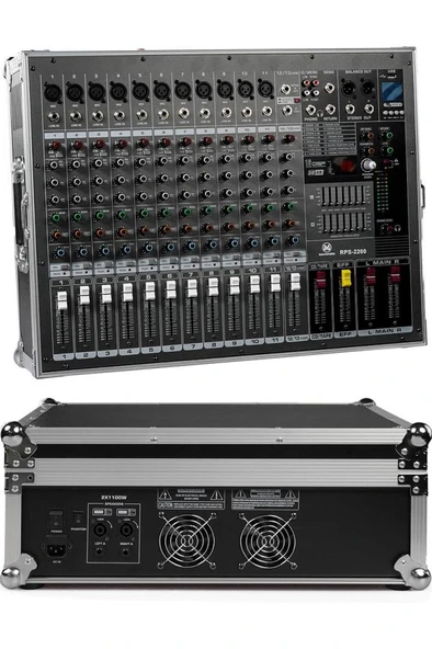 Maxword RPS-2200 Yüksek Güçlü Power Mixer Amfili Mikser 2x1100W 16DSP Efekt (Case'li) ürün görseli 1