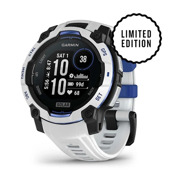 Garmin Instinct 3 – 45 mm Solar Beyaz Mavi ürün görseli 1