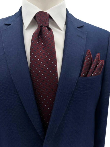 Brianze 8 Cm Bordo Lacivert Desenli Kravat Ve Mendil Set ürün görseli 1
