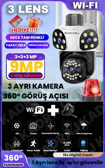 WIFI Güvenlik Kamerası | 9MP | 12V DC | 2 Yönlü Ses | Hareket Algılama | Tam Renki Gece Görüşü | Alarm | Uzaktan İzmele ürün görseli 1