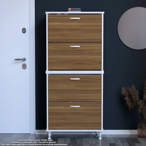 Modilayn UMAY' 2 Li Antre Hol 72 x 168 x 25, 5 cm’ lik 4 Düşer Kapak 8 Göz Raf Bölmeli Ayakkabılık ürün görseli 1