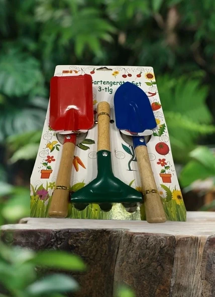 Kürek tırmık hobi seti Kürek bahçe seti metal başlık 3 lü set ürün görseli 1