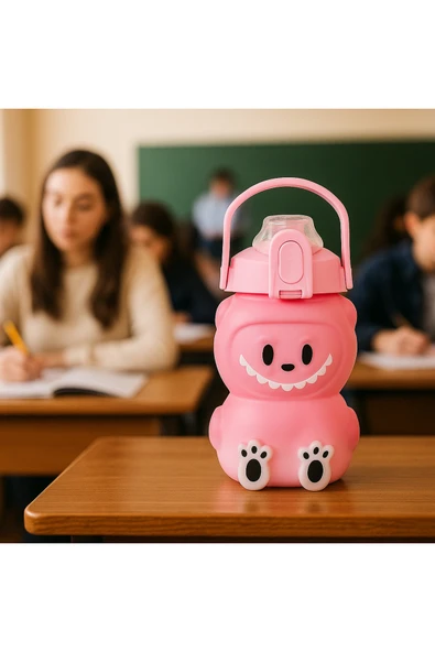 Labubu Matara Pembe 1000 ml – Sevimli Kapaklı Su Şişesi, Okul & Spor İçin Dayanıklı Su Kabı ürün görseli 1