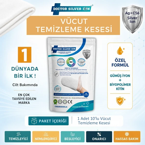 Gümüş Iyon & Biyopolimer Kitin Duruluma Gerektirmeyen 10'lu Kremli Vücut Temizleme Kesesi (1 Paket) ürün görseli 1