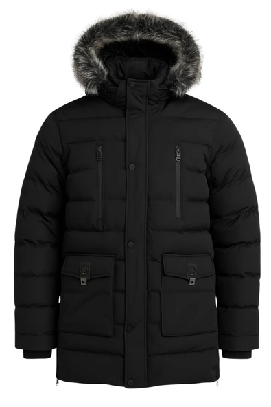 Erkek Siyah Erkek Outdoor Su Geçirmez Kapüşonlu Kışlık Kaban – Rüzgar ve Yağmura Dayanıklı  Mont&Kaban ürün görseli 1