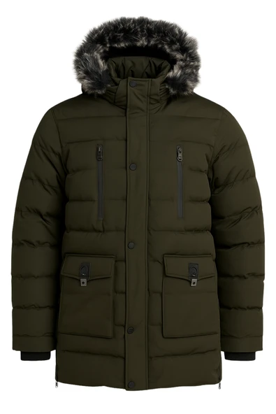 Erkek Yeşil Erkek Outdoor Su Geçirmez Kapüşonlu Kışlık Kaban – Rüzgar ve Yağmura Dayanıklı  Mont&Kaban ürün görseli 1