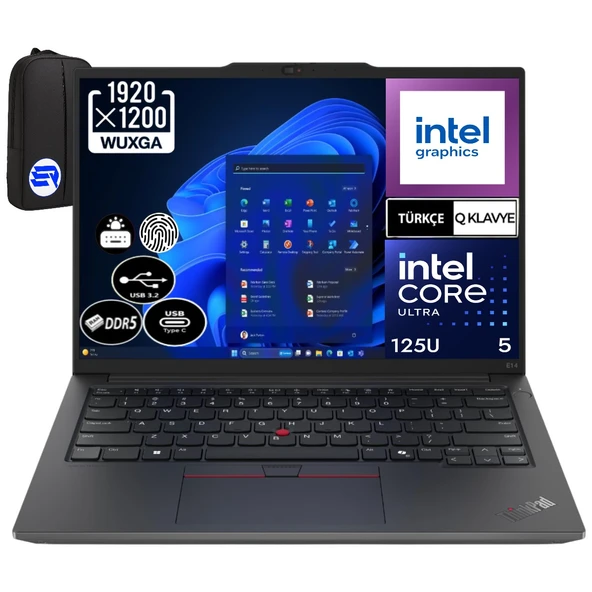 Lenovo Thinkpad E14 Gen 6 21M70092TXEP5 Ultra 5-125U 24GB Ram 1tb SSD Intel Graphics 14" Wuxga WIN11 Pro + Elektropasaj Çanta ürün görseli 1