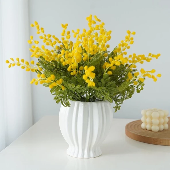 Yapay Çiçek Sarı Mimoza Demeti 5 Dallı 38cm Mimosa Yapay Bitki ürün görseli 1