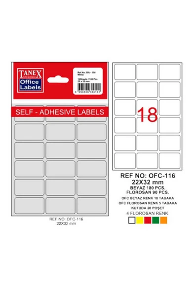 Taneks Poşet Etiket 22 X 32 Mm Ofc-116 ürün görseli 1